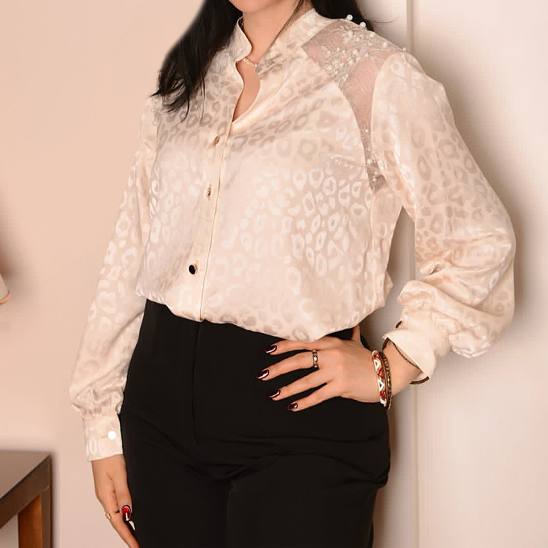 شومیز مجلسی پلنگی آستین گیپوردار آماندا