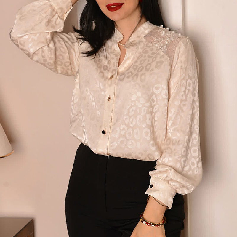 شومیز مجلسی پلنگی آستین گیپوردار آماندا