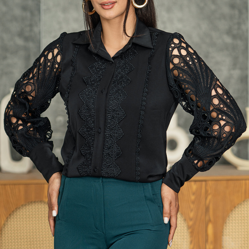 شومیز مجلسی آستین گیپور آیریس|کد10214| - تصویر 3