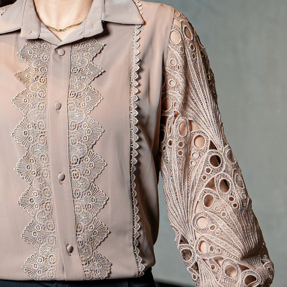 شومیز مجلسی آستین گیپور آیریس|کد10214| - تصویر 5