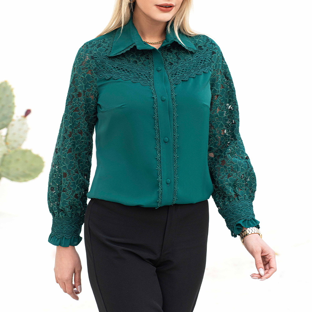 شومیز مجلسی آستین گیپور روژیا|کد10202| - تصویر 5