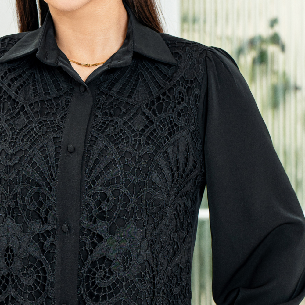 شومیز مجلسی تمام گیپور ملودی|کد10208| - تصویر 3